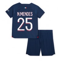 Paris Saint-Germain Nuno Mendes #25 Heimtrikotsatz Kinder 2023-24 Kurzarm (+ Kurze Hosen)